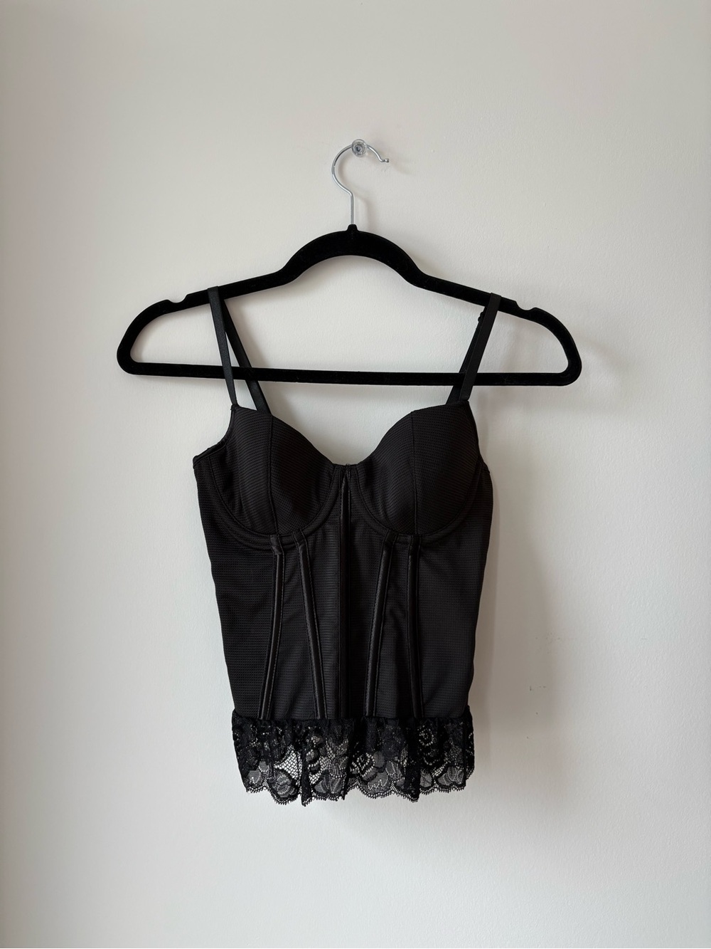 Black Lace-Trim Bustier Tank Top - Women